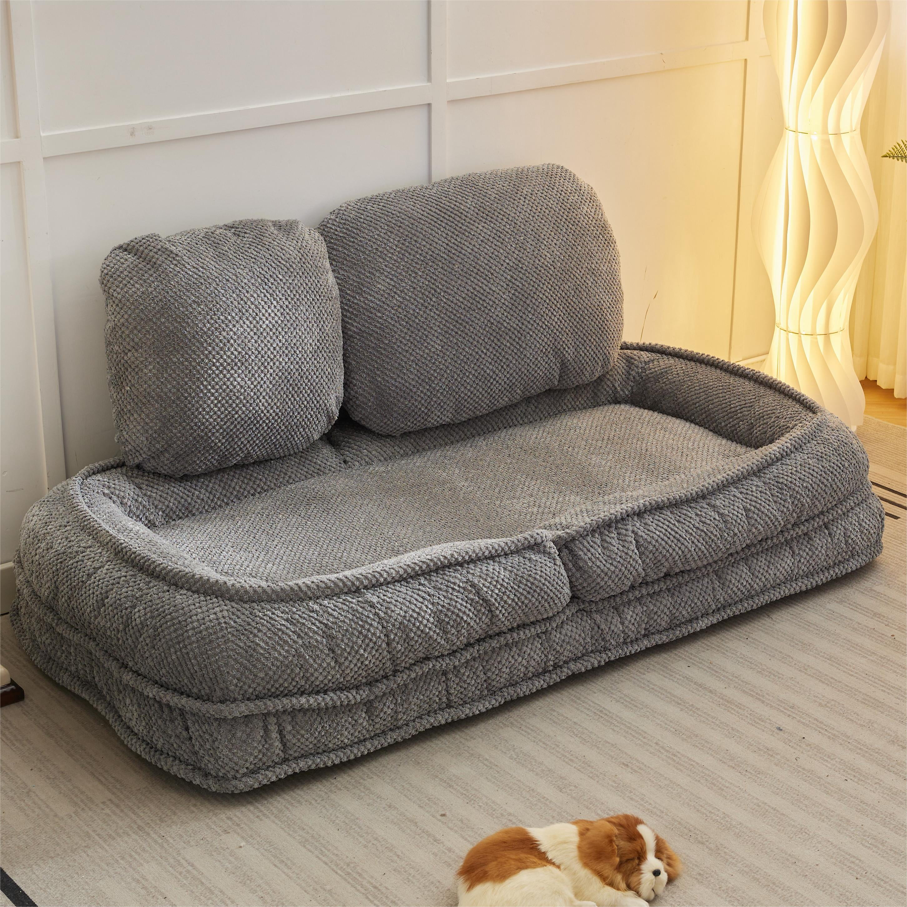 BaPiPro Multi-Function Pet Bed & Lazy Sofa Couch, 5 Adjustable Positions for Sitting & Sleeping, Foldable Space-Saving Design for Bedroom & Living Room, Gray