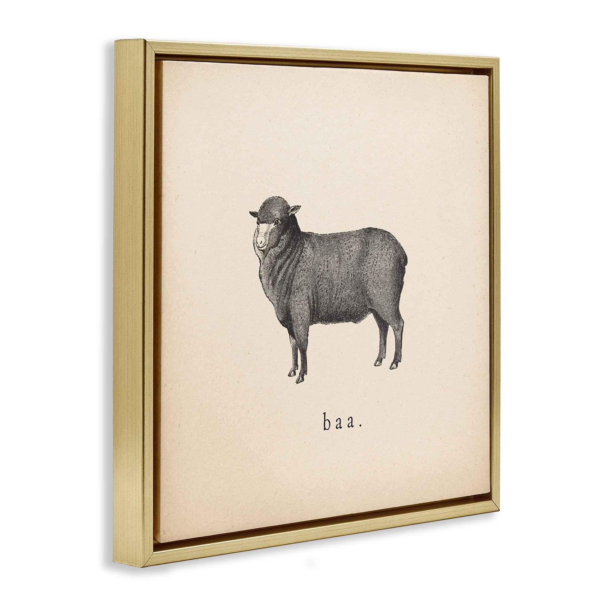 Stupell Industries Baa Farm Sheep Sounds Animals Painting Gold Floater Framed Canvas Art Print Wall Art, 18 x 18