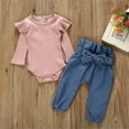 thumbnail image 5 of Infant Newborn Toddler Baby Girls Pink Ruffled Long Sleeve Romper Blue Bow Long Pants Outfits Set 6-12 Months, 5 of 12