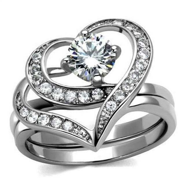 Alamode TK2868-7 Femmes Haute Poli Bague en Acier Inoxydable avec AAA Grade CZ en Clair - Taille 7