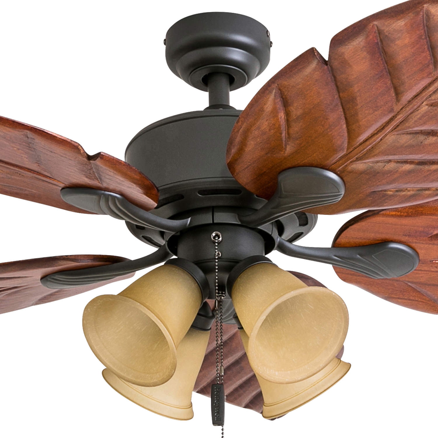 Honeywell Royal Palm 52" Bronze Tropical LED Ceiling Fan with Light, Hand Carved Blades