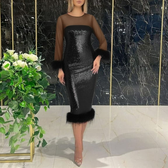 Women's Party Dresses Gown Long Sleeve Sequin Bodycon Dress Short Long Dress Evening Dresses for Women Elegant Size 12 Formal Dresses for Women Sequin Prom Dress Petite Fall Dresses for Dresses Dinner