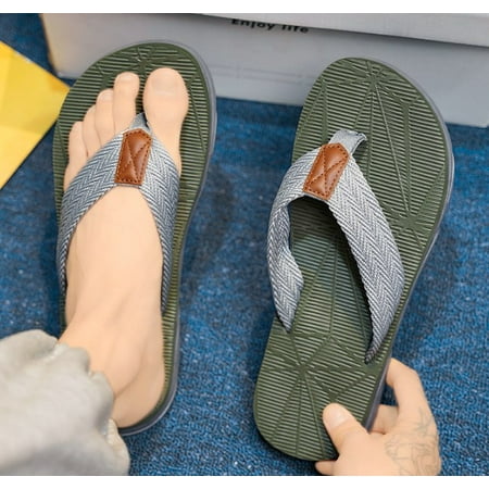 Mens Flip Flops Arch Support Comfortable Waterproof Open Toe Summer Beach Leather Thong Sandals Cushion Slip on Slippers