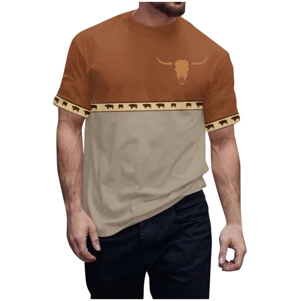 Camisas de Manga Larga para Hombres Imprimir Casual Cuello Redondo Blusa de Manga Corta, Camisas de Lino para Hombres