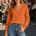 thumbnail image 6 of cocolona Womens Button Down Solid Color Sweatshirt V Neck Long Sleeve Cinched Hem Pullover Tops with Pocket, 6 of 7
