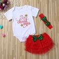 thumbnail image 3 of 3PCS Infant Baby Girl My First Christmas Outfit Clothes Tops Romper Bodysuit+Tutu Shorts Pants Set, 3 of 10
