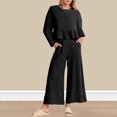 thumbnail image 3 of Pantalones Conjuntos de salón de otoño para mujer Traje casual de 2 piezas con dobladillo con volantes Traje diario de pierna ancha Cgtredaw Negro S para Mujer, 3 of 6