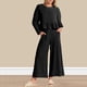 thumbnail image 1 of Pantalones Conjuntos de salón de otoño para mujer Traje casual de 2 piezas con dobladillo con volantes Traje diario de pierna ancha Cgtredaw Negro L para Mujer, 1 of 1