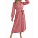 thumbnail image 2 of Vestido Plisado de Larga con Cuello en V y Lunares para Mujer, Informal, Holgado y con Cinturón Rosa L, 2 of 10