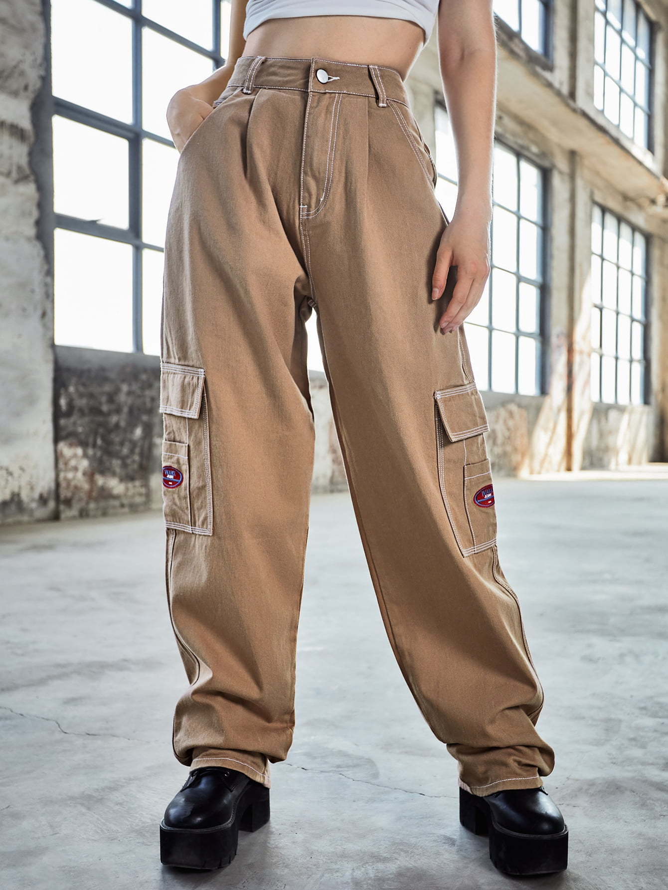 Women's Patched Detail Flap Pocket Wide 