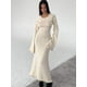 thumbnail image 1 of Maxivestido de punto con dobladillo y volantes para mujer, traje elegante acampanada de manga larga con cuello redondo y espalda descubierta, ropa ajustada de calle blanca, 1 of 5