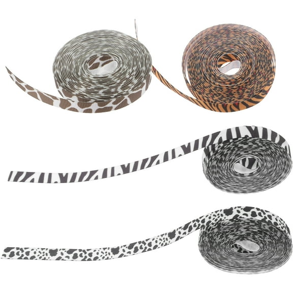 WHAMVOX Cute Animal Print ribbon for DIY Crafts and Wrapping Includes Tiger Giraffe Zebra Cow Patterns 4 Rolls Assorted Colors Polyester