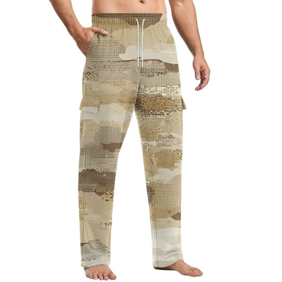 Kixjoy Khaki Sweatpants for Men Camo Big and Tall Cargo Pants Fall Straight Leg Drawstring Baggy Sweatpant Athletic Casual Lightweight Sweat Pants for Mens with Pockets, Khaki 2XL