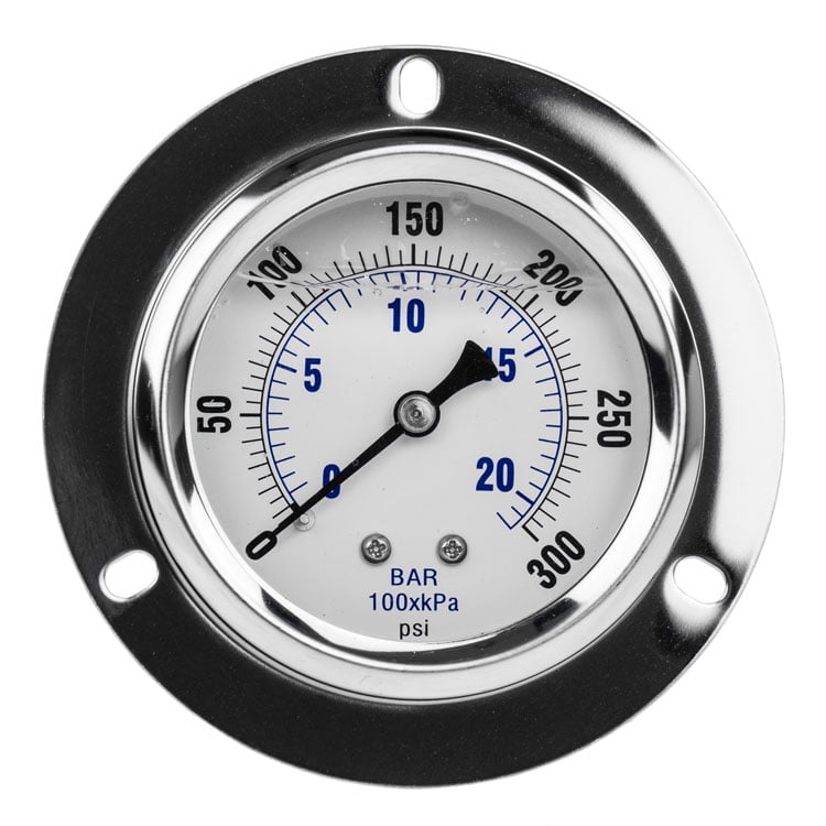 2.5" Liquid Filled Pressure Gauge 0300 PSI 1/4" NPT CBM Panel Flush