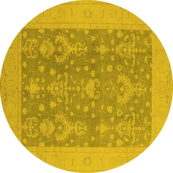 Ahgly Company Machine Washable Indoor Round Oriental Yellow Traditional Area Rugs, 6' Round