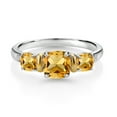 thumbnail image 2 of Gem Stone King 1.55 Ct Cushion Yellow Citrine 925 Silver and 10K Yellow Gold Diamond 3-Stone Ring (Size 5), 2 of 3