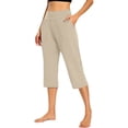 thumbnail image 5 of Hurxie Women’s Capri Pants – Pull-On Tummy Control Capris with 4-Way Stretch, Pockets for Women Khaki,2XL, 5 of 6