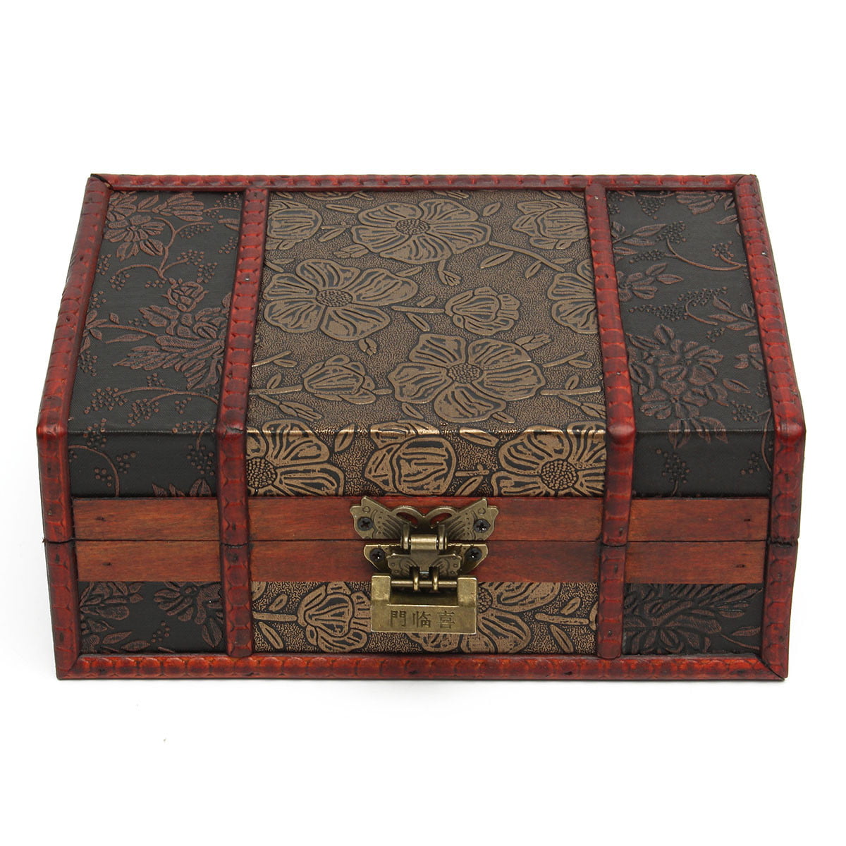 Decorative Trinket Jewelry Storage Box Vintage Chest Treasure Case Holder w/ Key 