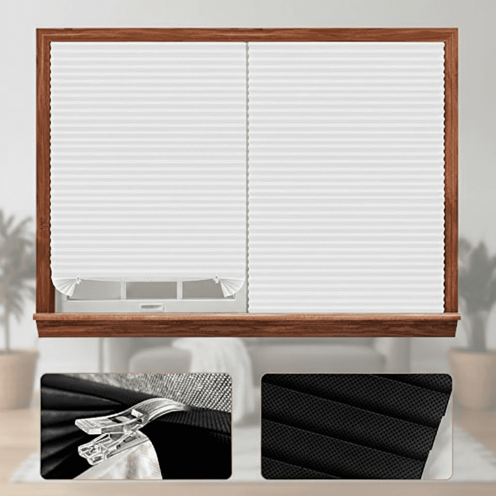 No Drill Stick-On Window Blinds, Light Filtering Pleated Paper Shades for Kitchen, Patio, Bathroom - Temporary, Clip-On, Easy Install Door & Window Coverings