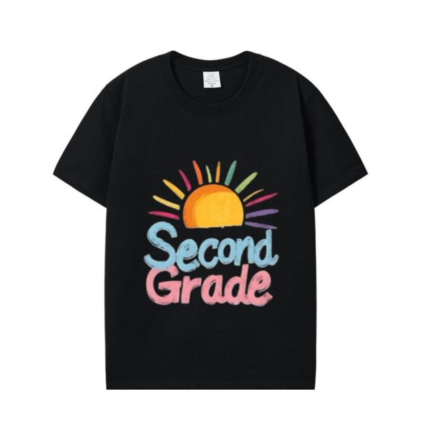 Camiseta de algodón de segundo grado: Camiseta de regreso a clases. Camiseta para el primer día de clases para niños y niñas. Manga corta informal con letras coloridas. Regalo perfecto para jóvenes.