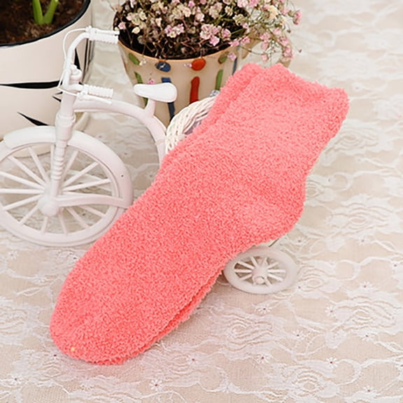 Red Stockings Women Fuzzy Fluffy Cozy Slipper Socks Warm Soft Winter Plush Home Sleeping Socks