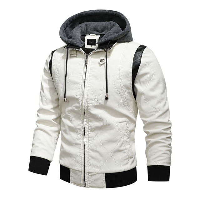 Veste de Moto en Cuir Homme Décontractée Mode Moto Cuir Hiver Fermeture Éclair Col Montant Veste Manteaux Veste en Cuir Homme Moto Veste de Moto Homme Veste en Cuir Homme