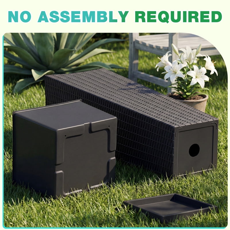 Devoko 32" Tall Planters for Outdoor Plants Set of 2, Woven-Textured Outdoor Plant Pots with Trays for Patio, Front Porch