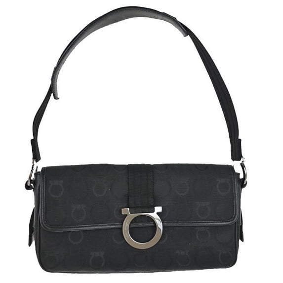 Pre-Owned Salvatore Ferragamo Gancini Shoulder Bag Canvas Black Canvas Shoulder Bag Bag