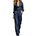 thumbnail image 2 of IUYRTFE Women Solid Color Long Sleeve Button Down Jumpsuit Wide Leg Pants with Pockets for Casual Daily Wear, 2 of 5