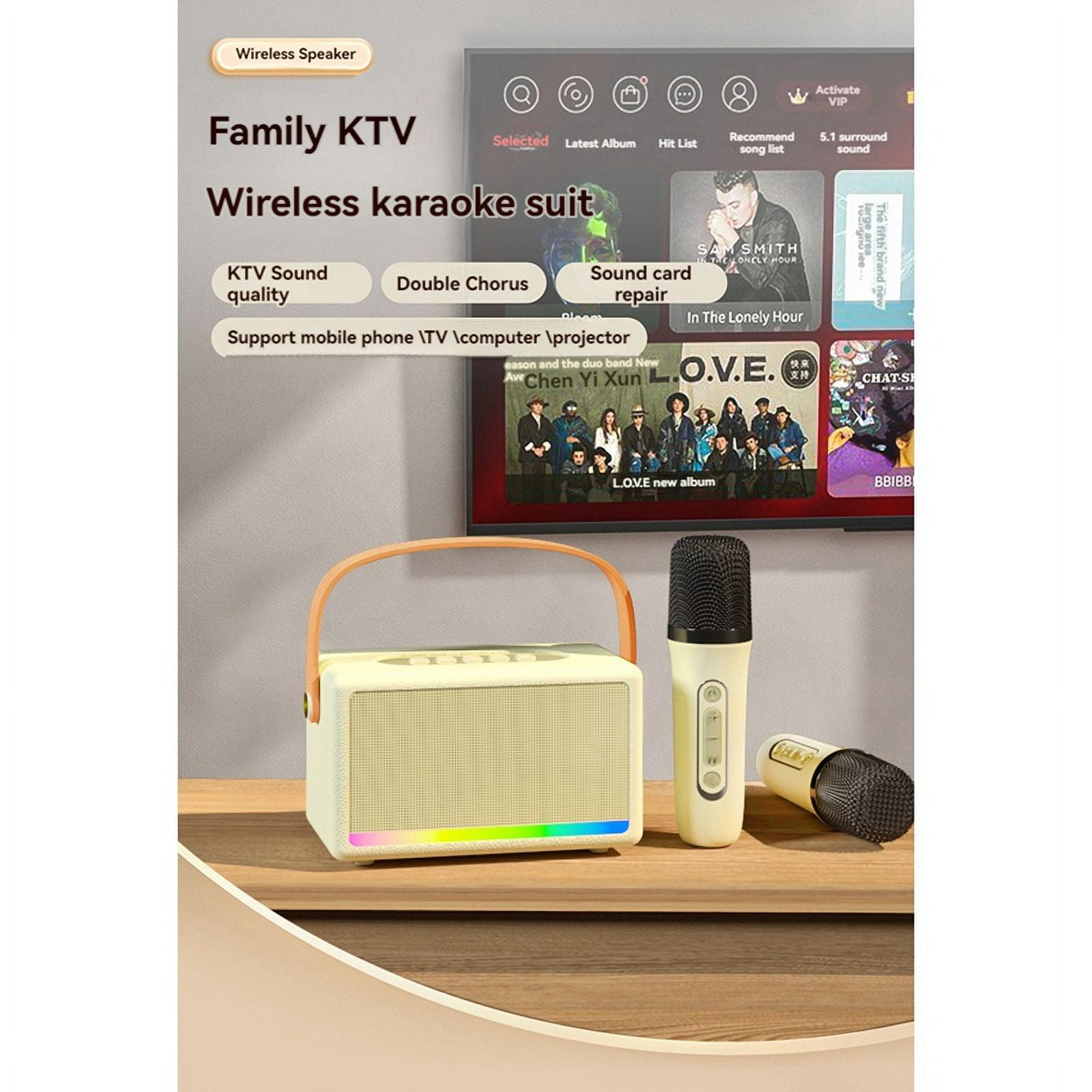 Karaoke Machine for Kids Adults Mini Portable Bluetooth Karaoke Speaker with Wireless Microphone LED Light for Banquet,C