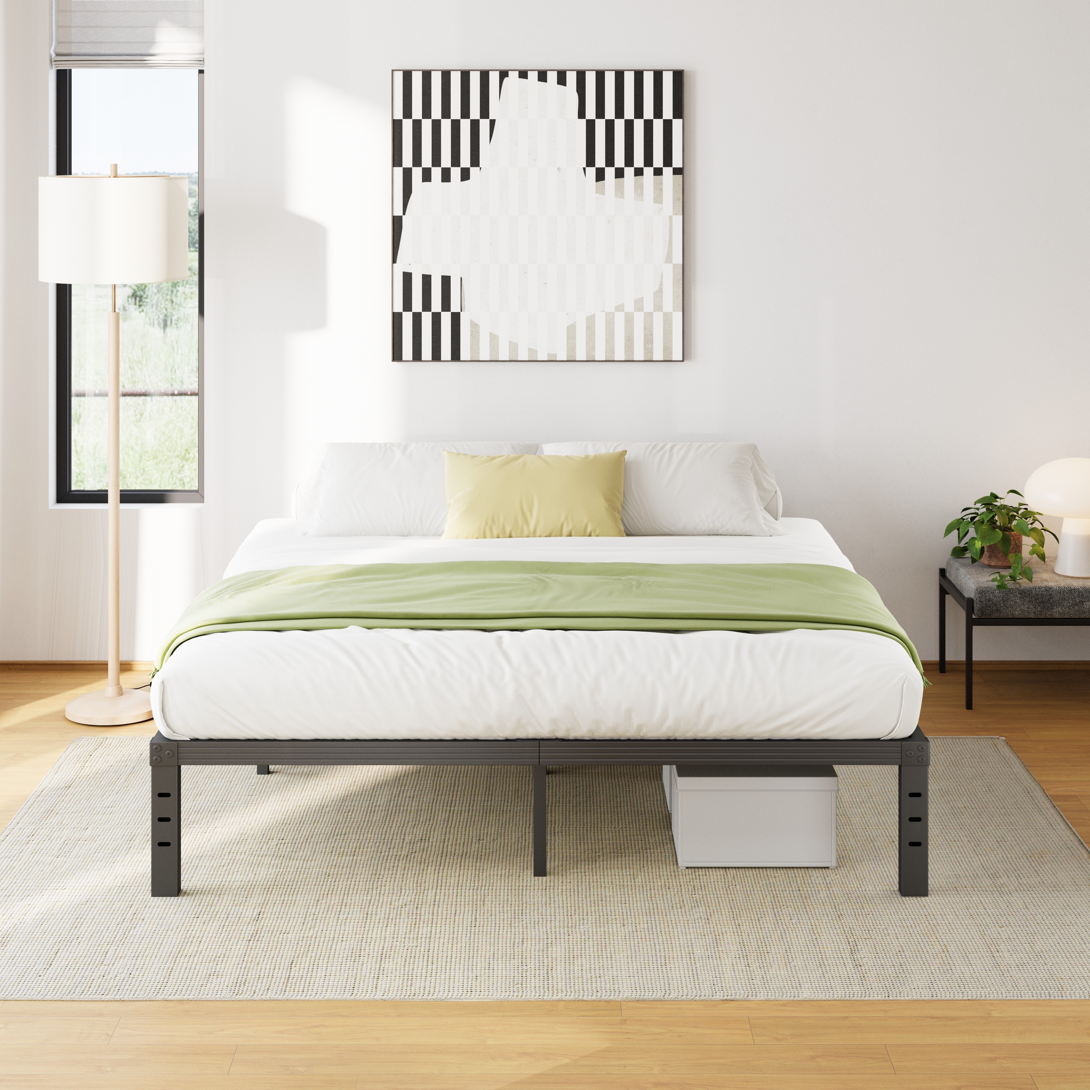 COMASACH 14 inch Queen Bed Frame, Easy Assembly, No Box Spring Needed, Heavy Duty Metal Platform Queen Size, Noise Free, Black