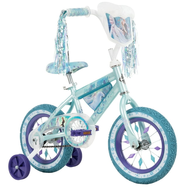 Huffy 12-inch Disney Frozen Bike for Girls with Training Wheels, Crystal Blue
