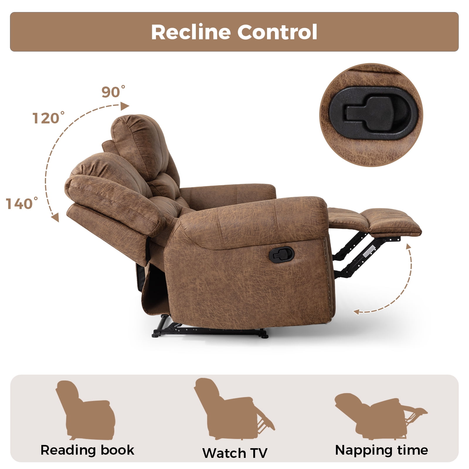 Bonzy Home Manual Reclining Sofa,3 Seat Recliner Couch Sofa with Overstuffed Arms and Back Living Room Sets