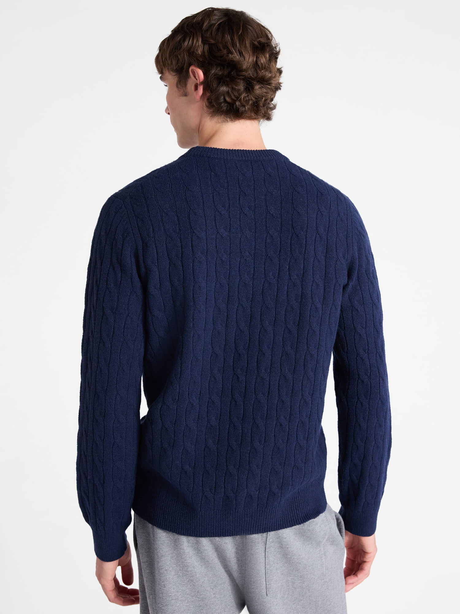 Free Assembly Men's Classic Cable Knit Sweater, Sizes XS-3XL