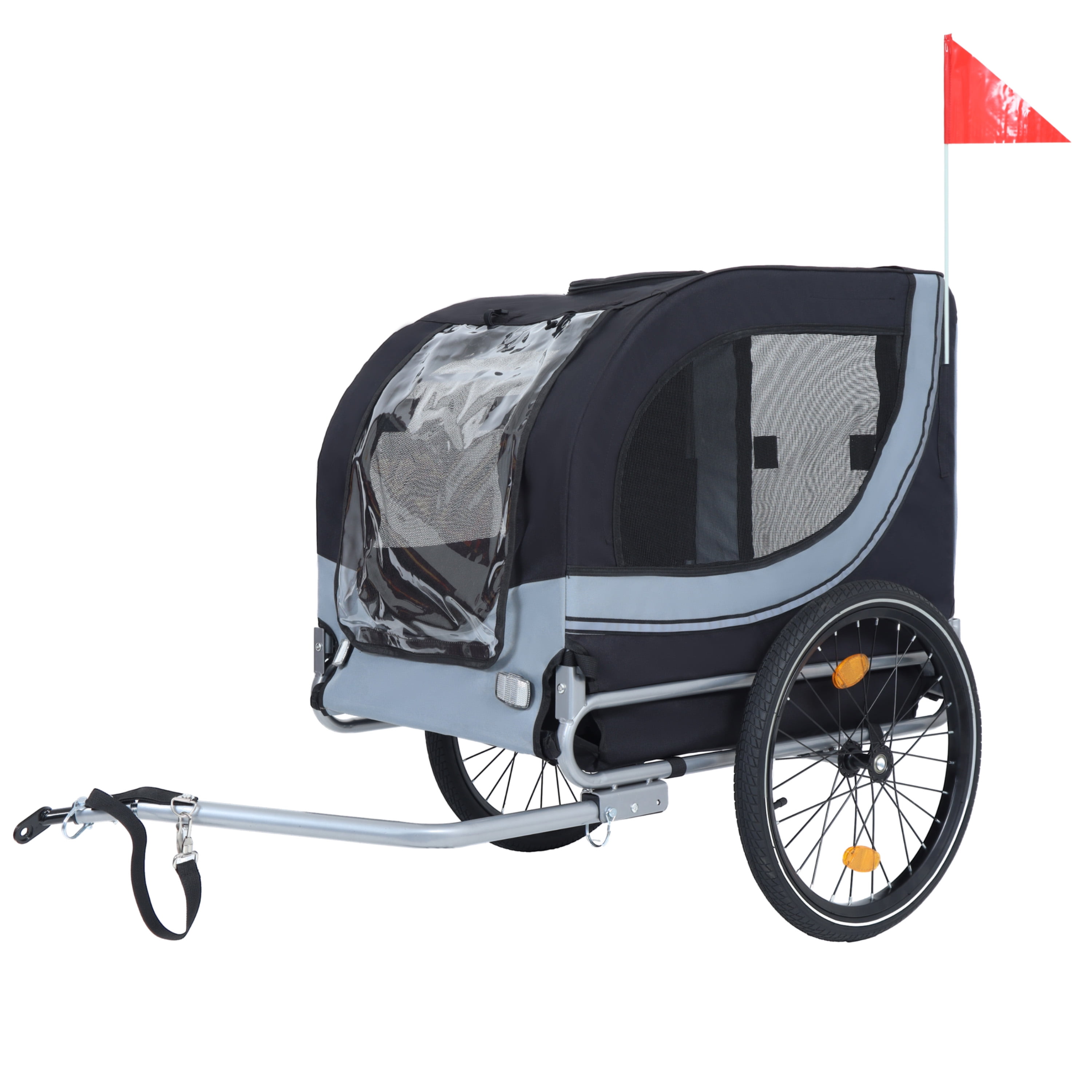 Folding Dog Bike Trailer, 66LB Capacity All-Terrain Pet Carrier with Durable Steel Frame, Multi-Entry Mesh Ventilated Design, Universal Hitch for Cycling Jogging Camping Outdoor