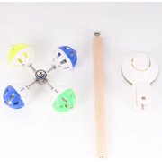 Window Suction Cup Bird Perch Toy for Parakeet, Movable Parrot Stand with Rotating Balls Bells for Window Mirror Glass Mount, Spinning Perch Toy