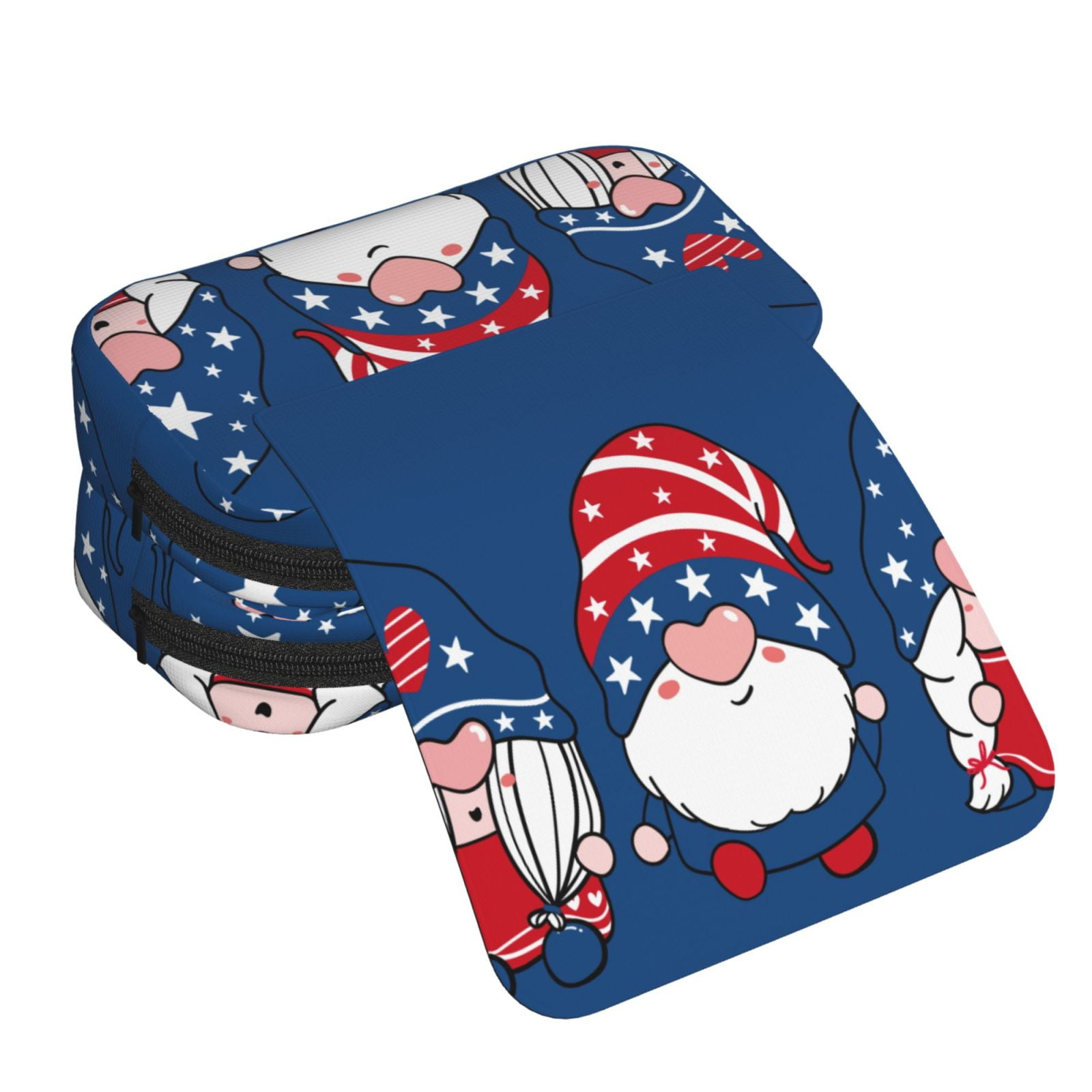 Rateoe Three Gnome Independence Day Pattern Double Clamshell Pen Case, Storage Organizer with Two Zipper Compartments– Holds Up to 50 Pencils & Pens