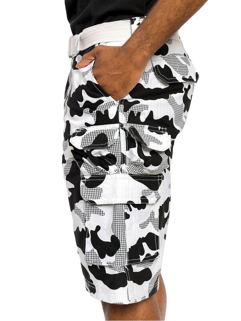 G-Style USA Men's Relaxed Fit Belted Camo Cargo Shorts - Black