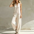 thumbnail image 4 of Guluxicc Womens Linen Jumpsuit Sleeveless Casual Wide Legs Rompers Baggy Button Down V Neck Summer Overalls with Pockets, 4 of 7