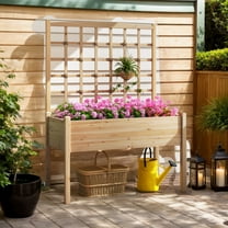 Yardi Yarda Raised Garden Bed with Lattice Trellis and Drainage Holes Elevated, Garden Bed for Outdoor as Yard, Natural