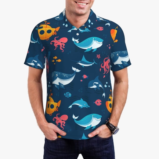Fotbe Ocean Floor Animals Camiseta Polo de Golf para Hombre con Estampado – Camisa Deportiva Transpirable con Cuello Abotonado-X-Large