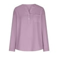 thumbnail image 4 of Sales Today Prime 2026 Fall Womens Tops Plus Women's Summer Solid Color Loose Slim V-neck Long-Sleeved Cotton and Linen Long-sleeved V-neck Top/shirt, Purple XXXXL, 4 of 8