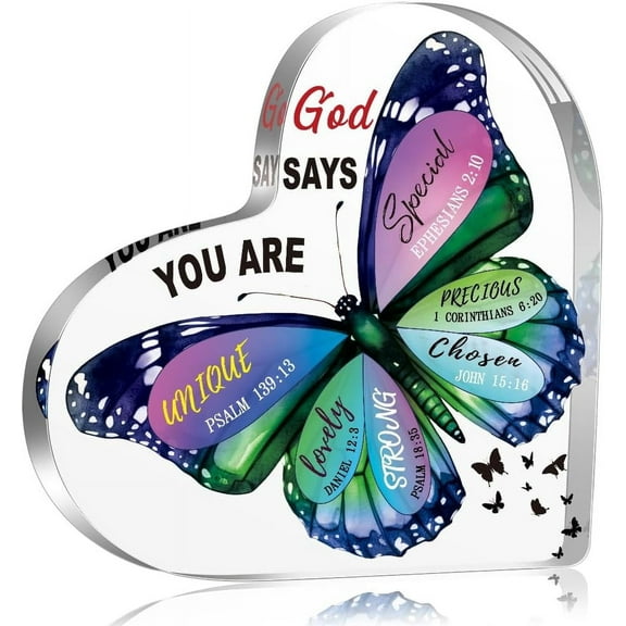 Christian Inspirational Acrylic Sign for Women, Spiritual Butterfly Decor for Friends Coworker Sister, Religious Decorative Plaque, Blue Butterfly 4x4 Inch