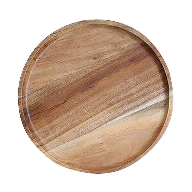 Set of 2 acacia wood serving plates, round wooden plates, easy to clean, lightweight, suitable for snacks, desserts, 13 cm