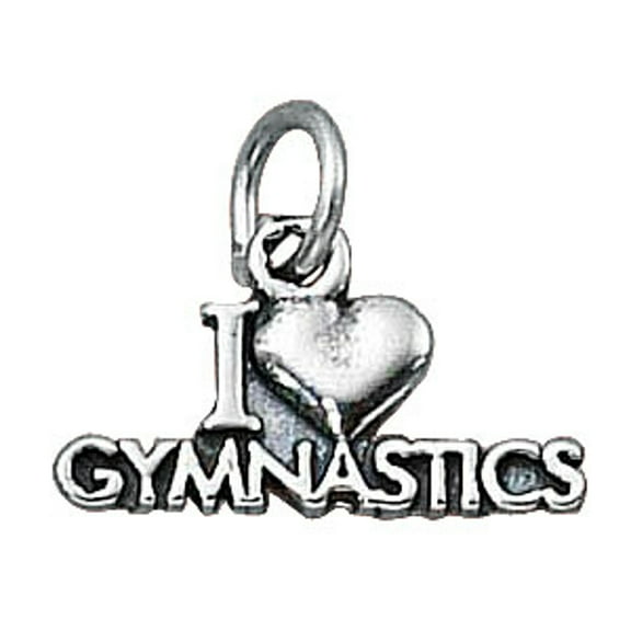Sterling Silver 16" .8mm Box Chain I LOVE GYMNASTICS Word Pendant Necklace