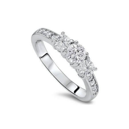 Pompeii3 1ct Diamond 3 Three Stone Engagement Ring 10K White (Best Size Diamond For Engagement Ring)