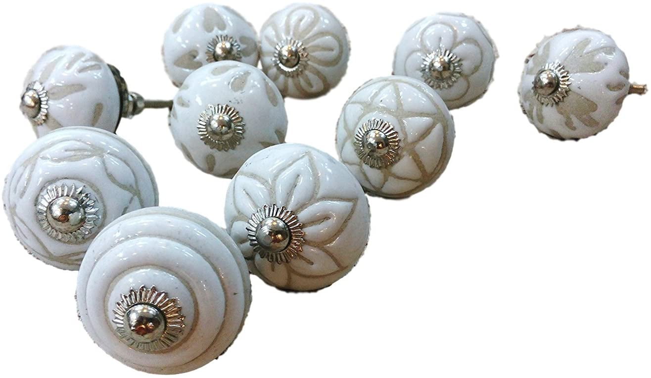 JGARTS 20 Knobs White Hand Painted Ceramic Knobs Drawer Pull