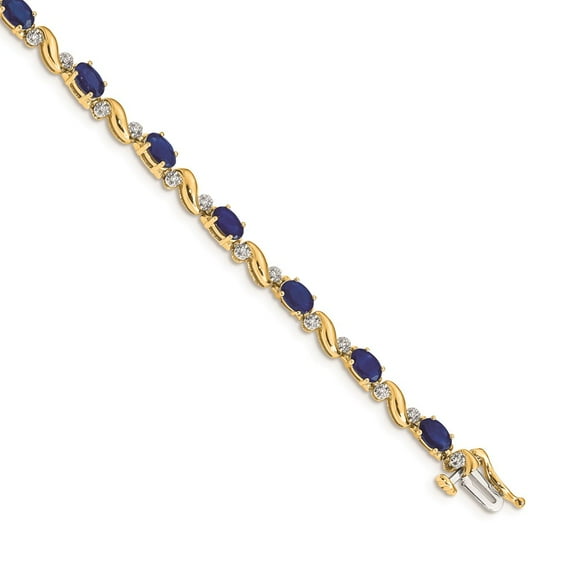 Real 14kt Yellow Gold Diamond and Sapphire Chain Bracelet; 7 inch; for Adults and Teens; for Women and Men