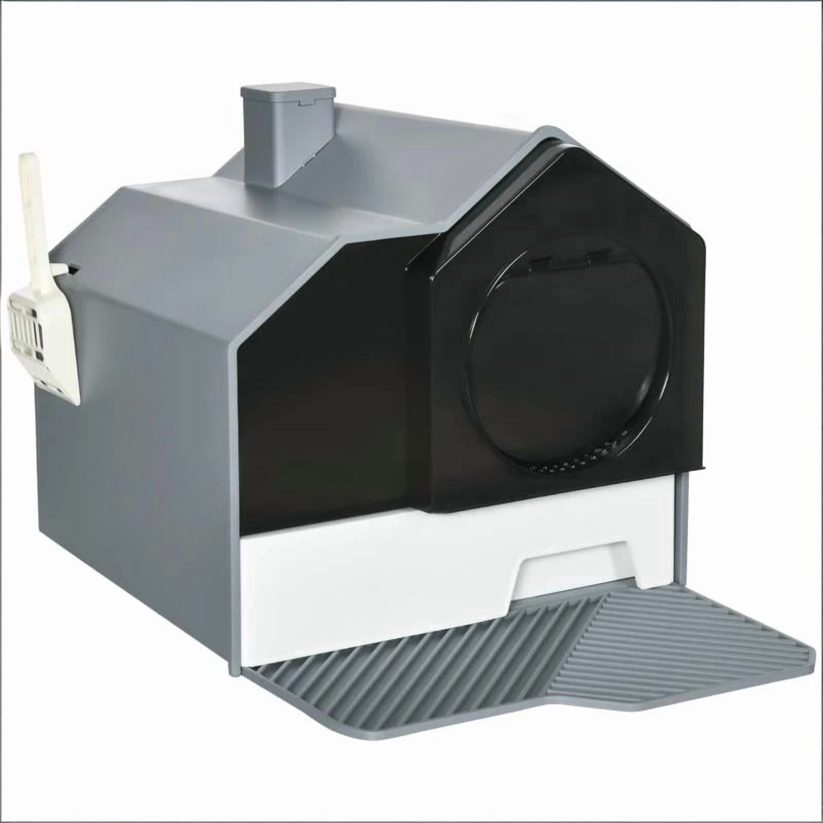 Hooded Cat Litter Box with Drawer Design, Fully Enclosed Easy Clean Litter Box Includes Litter Scoop, Mat and 2 Deodorant Pouches, House Style Anti-Odor Cat Toilet for Cats Up to 10 lbs