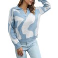 thumbnail image 1 of Camiseta mujer, Suéter de mujer con cuello en V Suéteres casuales sueltos Abody Aqua/Medio, 1 of 7